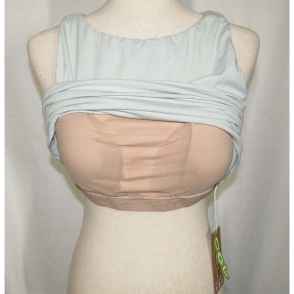 OGL Light Blue Mini Rib Boatneck New Airy Padded Shelf Bra Brami Tank Top LARGE - Picture 3 of 9